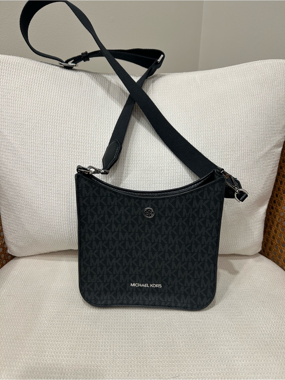 Michael Kors Black MK Monogram Crossbody Shoulder Bag